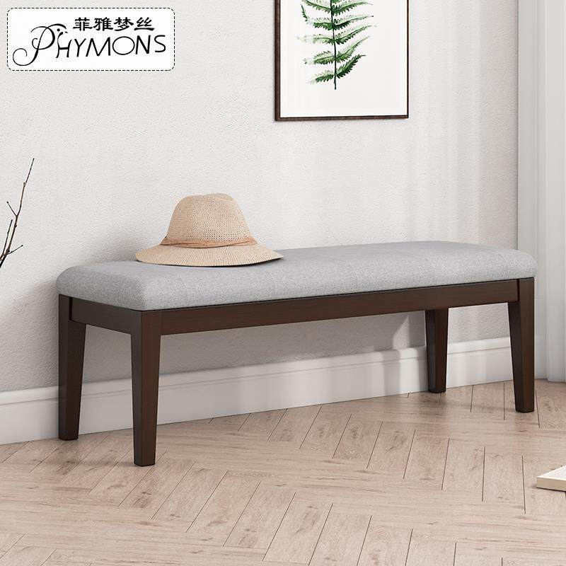 实木换鞋凳家用春凳穿鞋凳玄关入户美式胡桃色长条凳软包坐垫餐椅