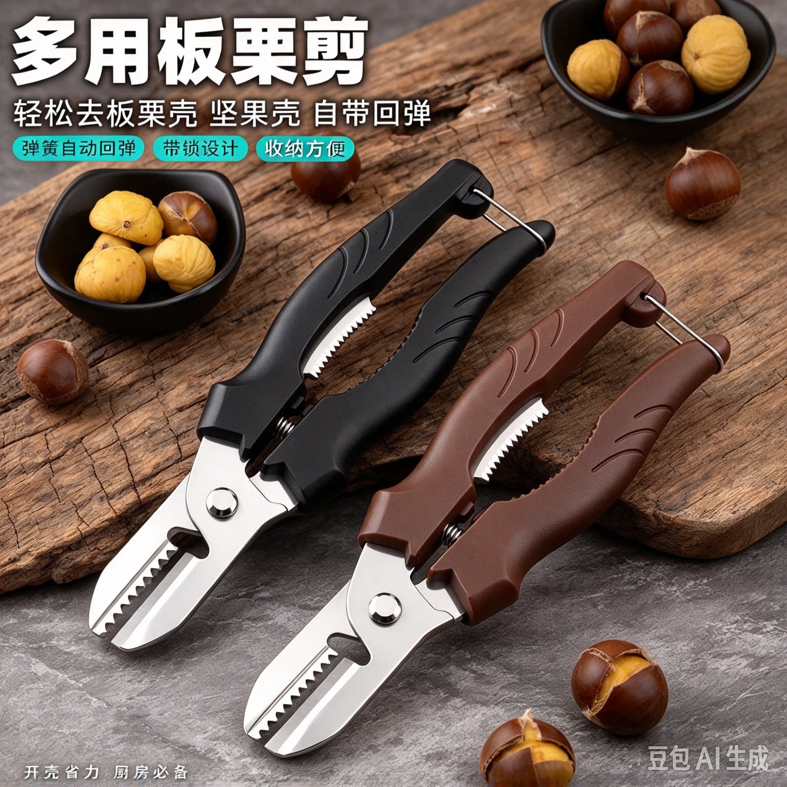 板栗开口器多功能剥壳神器生熟栗子核桃去皮剪刀通用去皮机夹MD