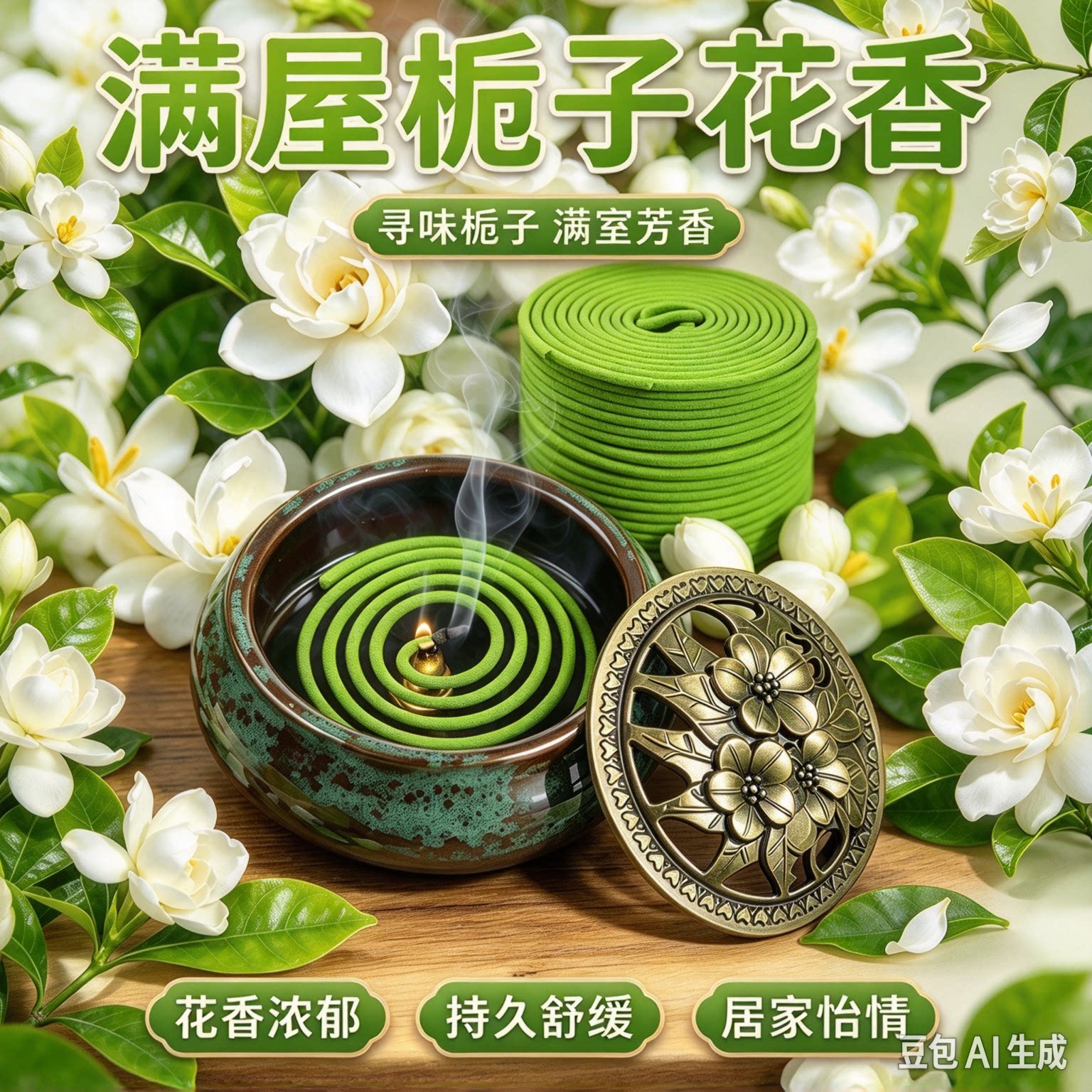 【加量120盘】送陶瓷香炉栀子花香薰檀香家用盘香室内持久留香MD2