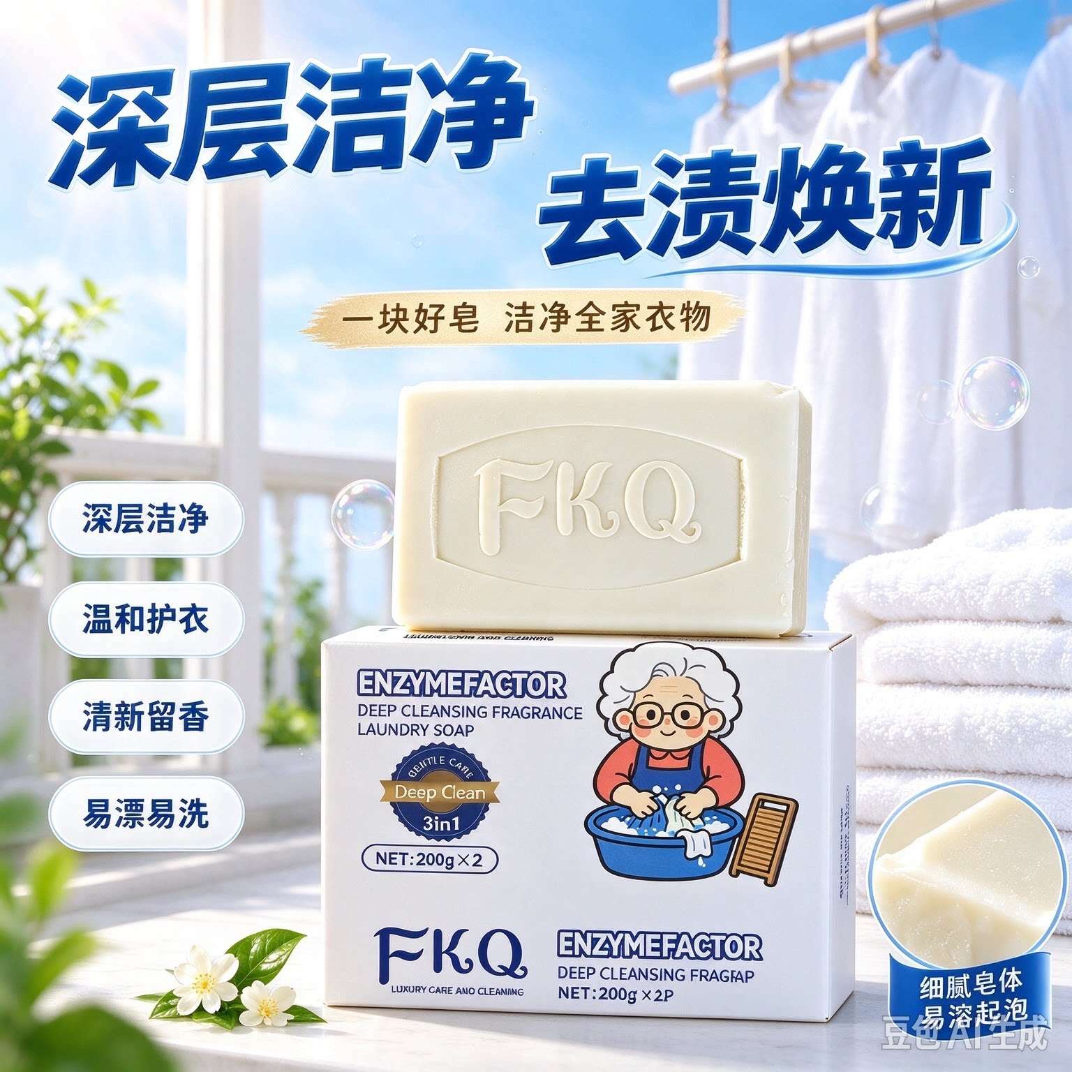 家用椰子油洗衣皂强力去污除螨留香衣物清洁多功能HQ