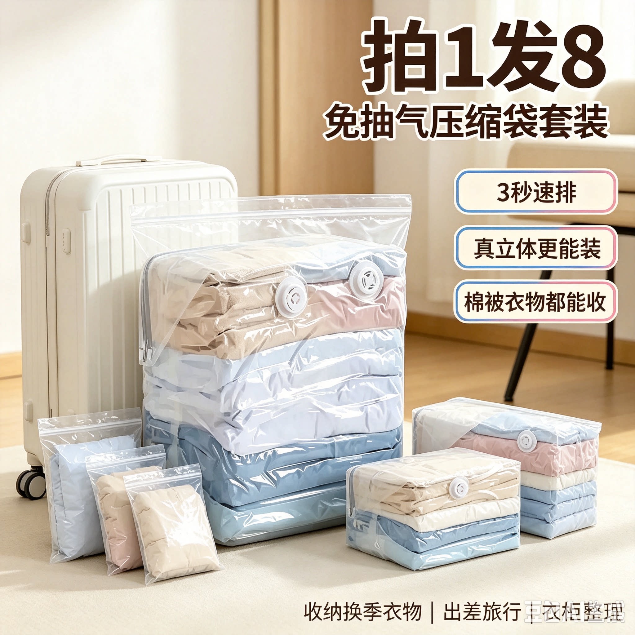 【下单立减50】免抽气立体收纳压缩袋抽压两用透明加厚棉被袋HQ⑩