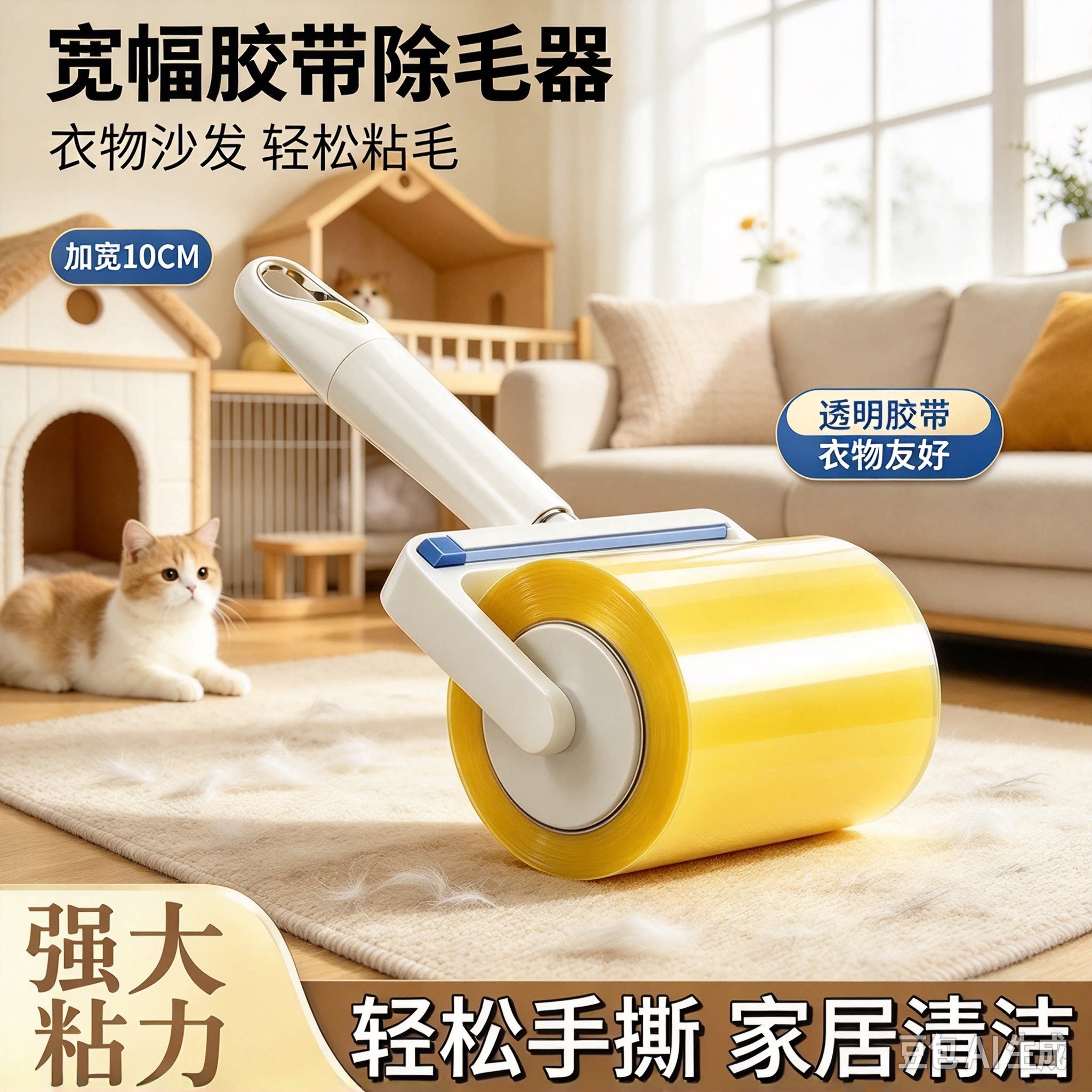 透明胶带滚筒粘毛器切割器粘毛反卷胶带家用滚刷床上清理用品MD