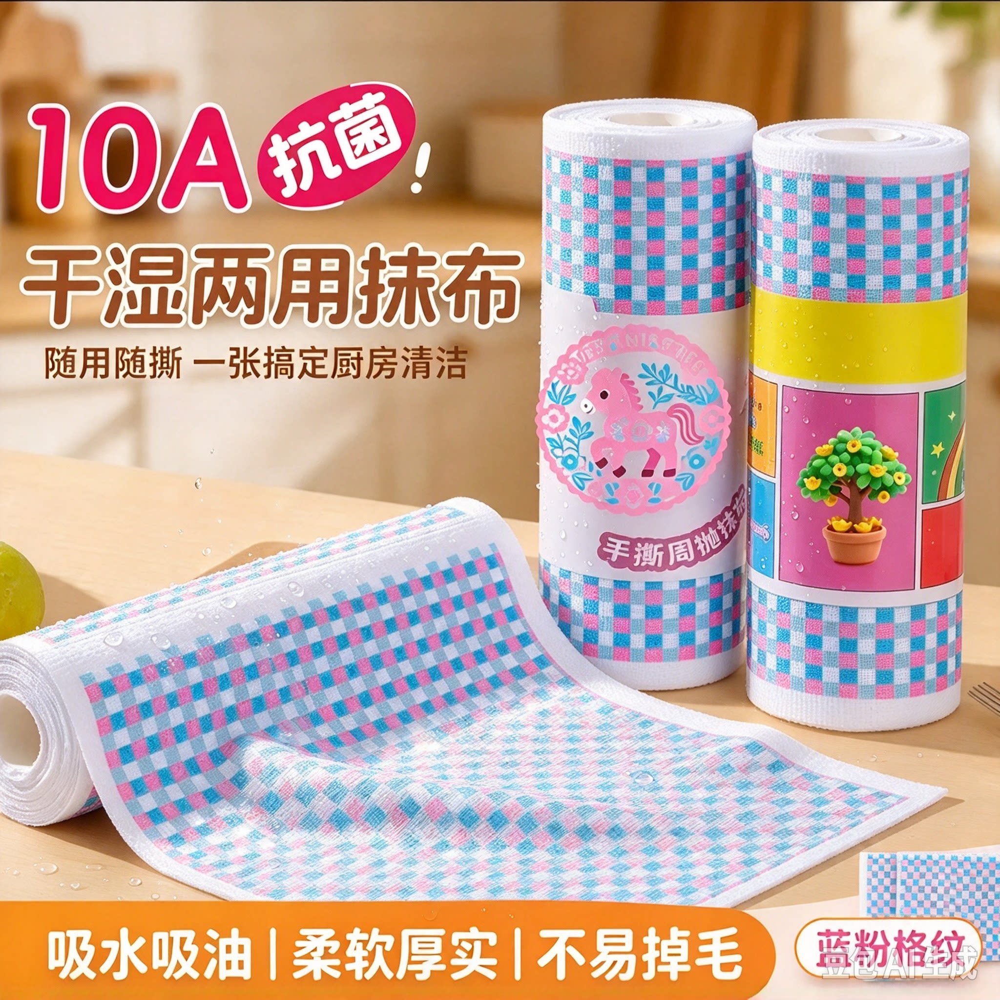 印花10A抗菌手撕月抛抹布厨房专用吸水不沾油洗碗布家用清洁MD