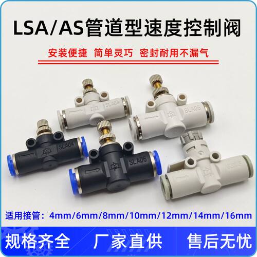 气动快插速气管接头PA管道型LSA-4节流阀6/8/10/12/AS1002F/2002