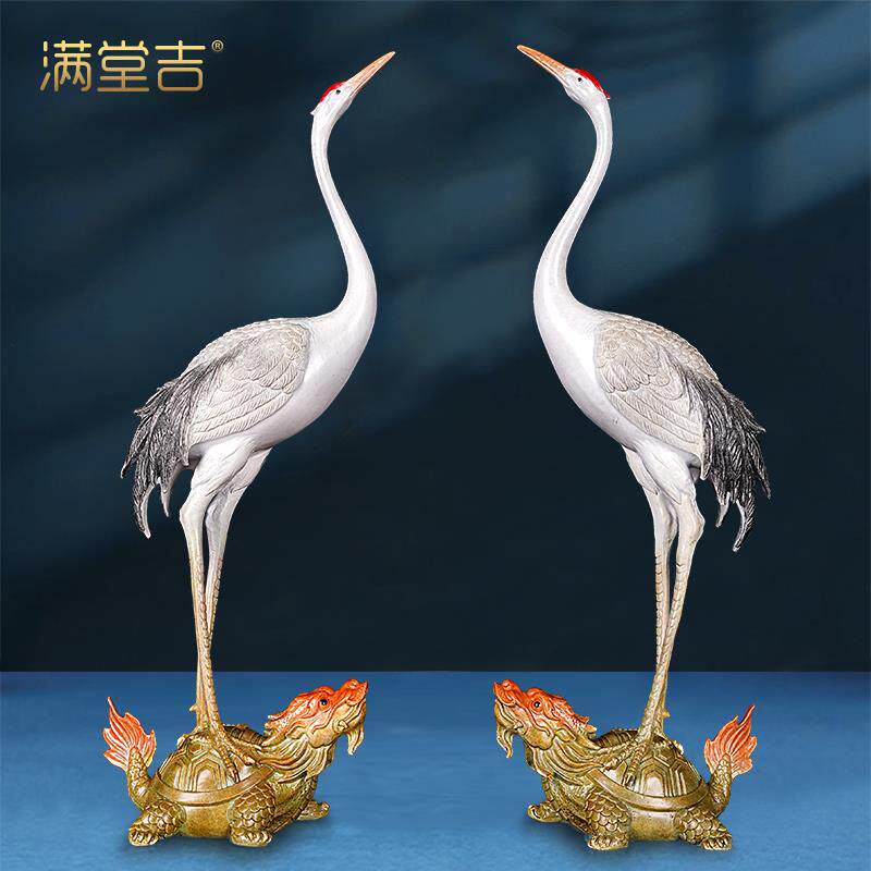 《龟鹤延年》黄铜彩仙鹤摆件寿星贺寿祝寿送老人家居客厅装饰礼品