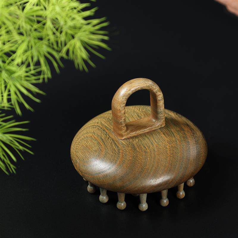 天然绿檀木指环梳细齿羊角头部经络梳家用刮痧女梳头实木按摩梳子