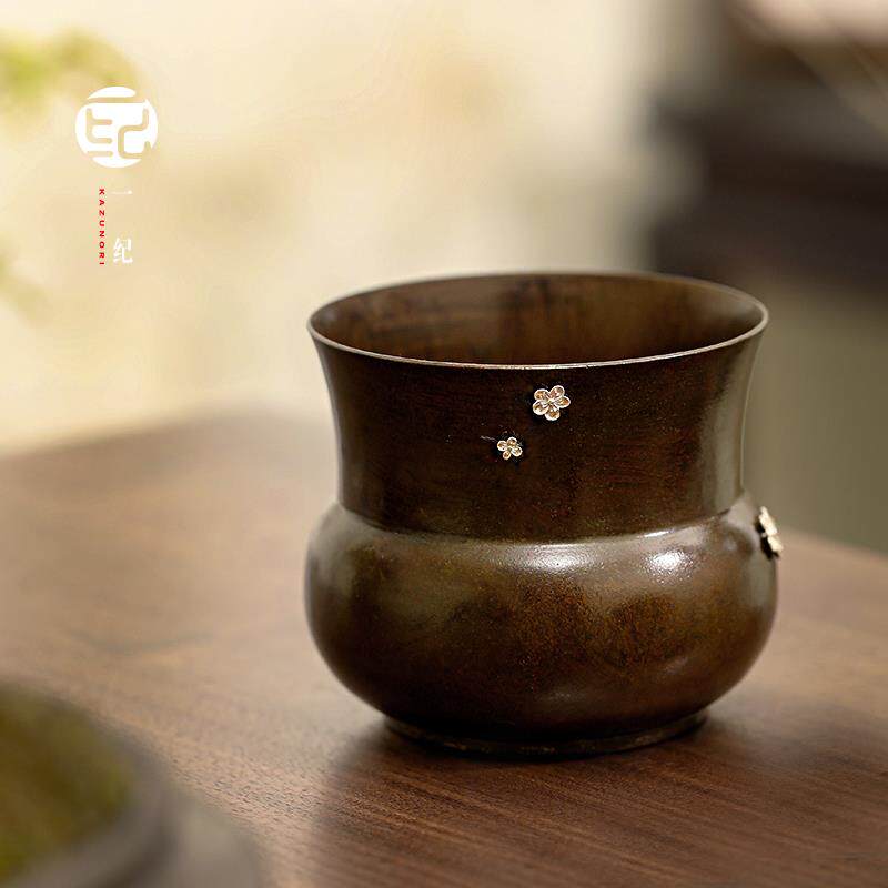 一纪银梅复古紫铜建水茶洗家用水洗笔洗水盂茶渣缸桶茶具茶道配件