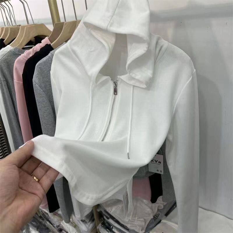 纯色连帽卫衣女薄款韩版ins风休闲百搭修身显瘦打底上衣小众设计