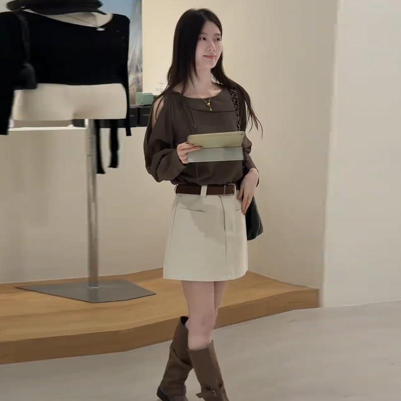 早女秋轻熟风设肩衬衫短裙两件套装计感露小个子穿搭高级感套HLE