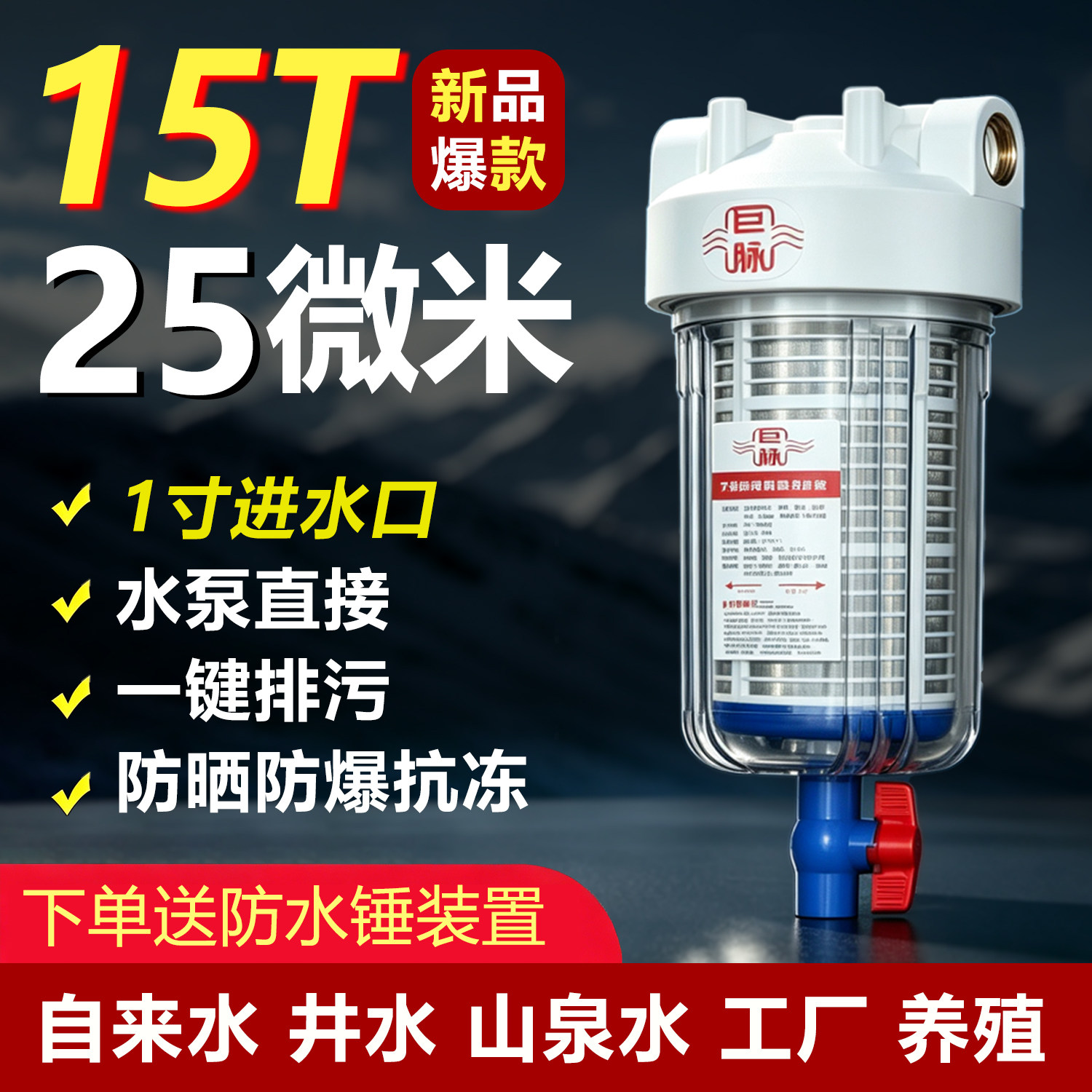 25微米15T大流量前置过滤器家用自来水管农村井水杂质泥沙过滤器