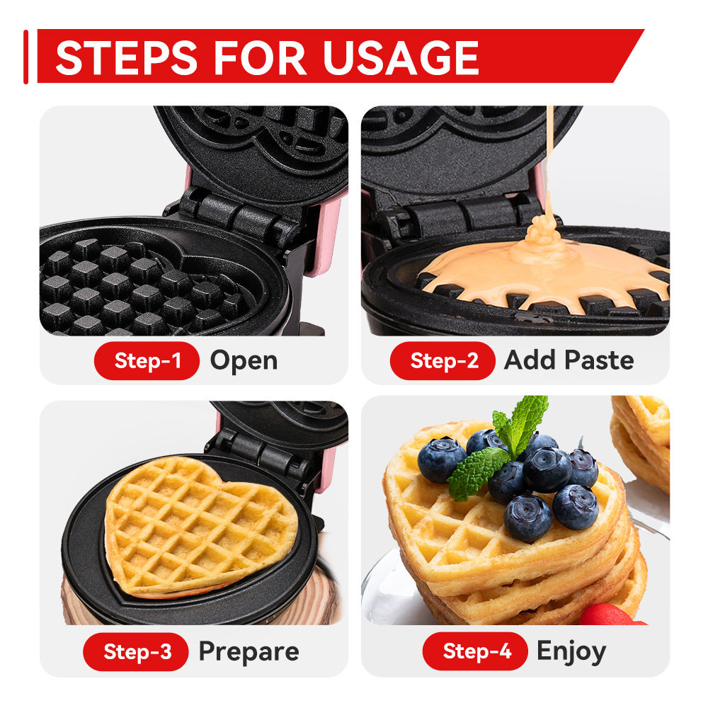 跨境爱心华夫饼机多功能早餐机waffle家用烤面包机迷你华夫饼机器