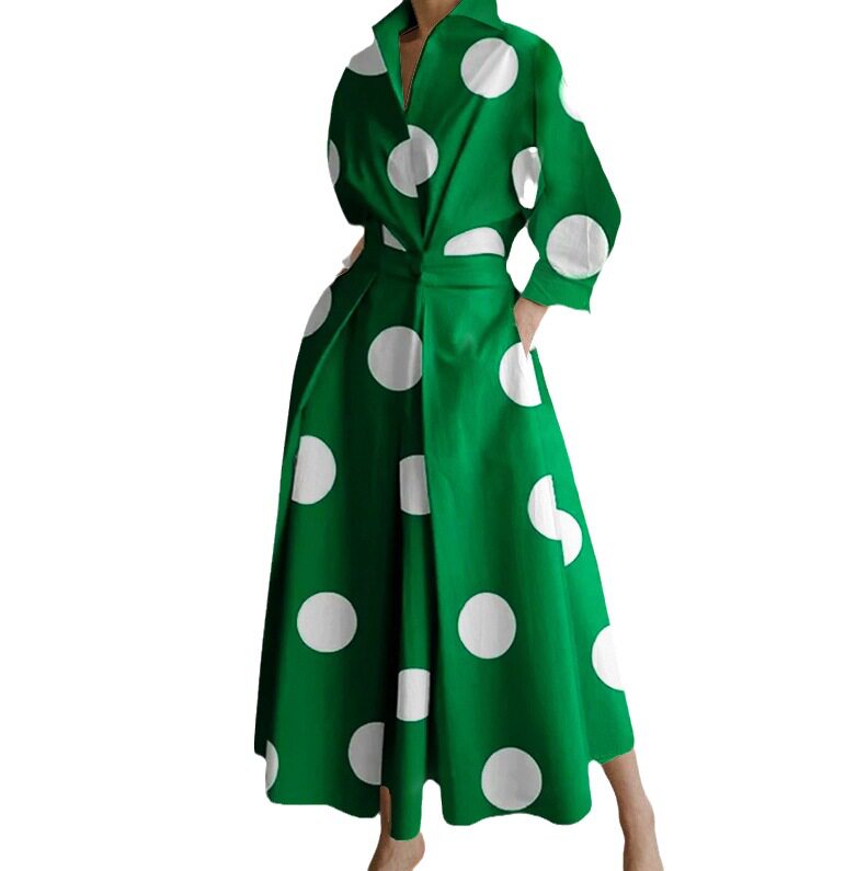 2023EBAY速卖通WISH爆款 秋季新款时尚长袖V领印花连衣裙女装