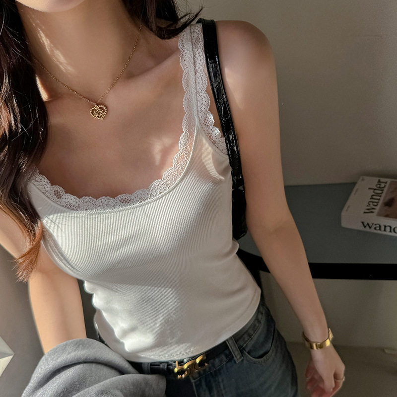 W春夏蕾丝花边吊带背心女修身显