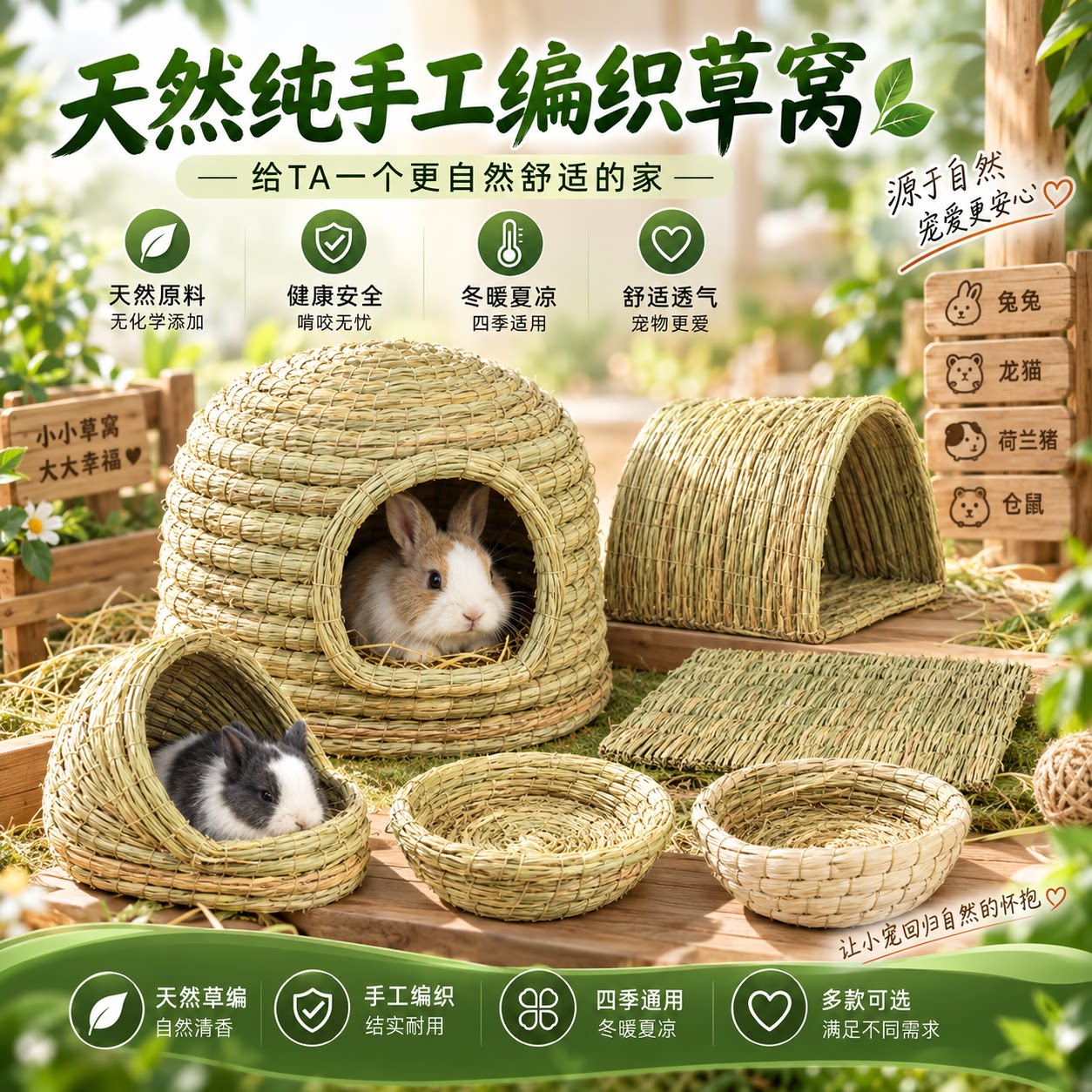 兔子窝草窝四季通用窝垫侏儒兔图片