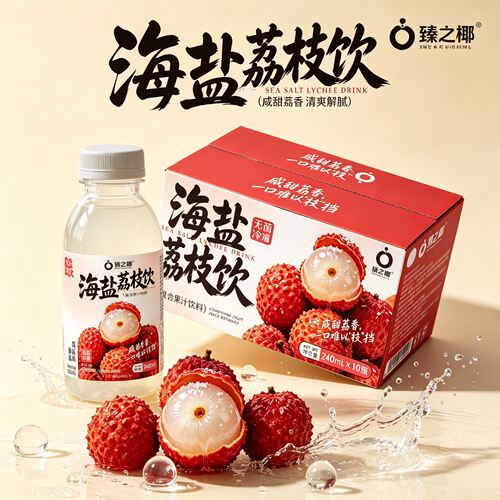 臻之椰海盐荔枝饮品240mL*10瓶整箱0添加儿童孕妇全家畅饮果汁