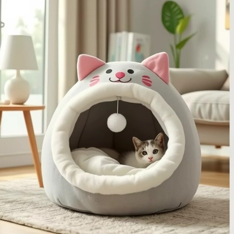 新款四季窝猫吉吉猫窝猫屋狗窝夏季猫别墅半封闭式猫窝粉色兔子