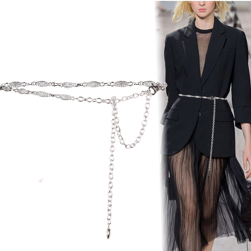 银色水钻西装衬衫小天鹅ins腰链