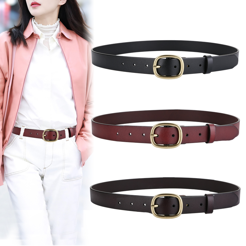 ins风时尚韩国棕色复古真皮腰带
