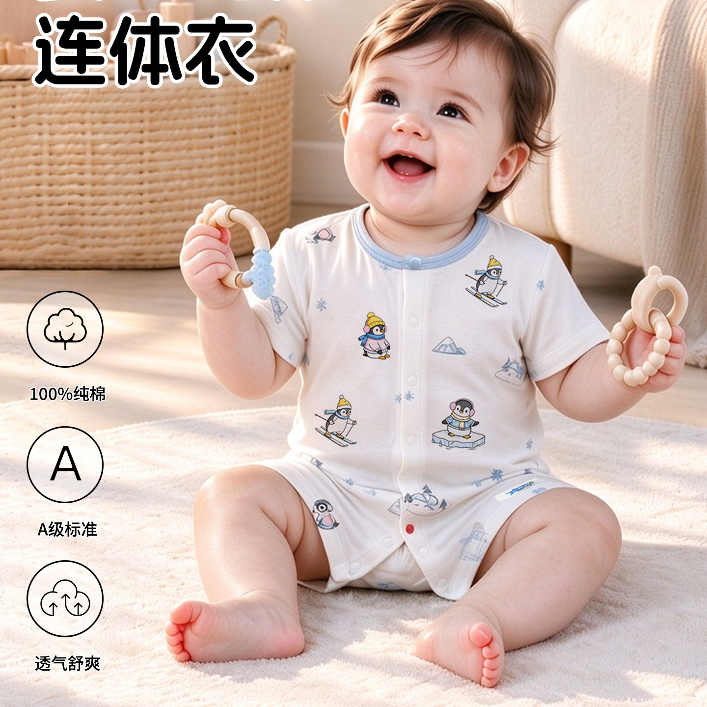 100%全棉婴儿衣服春夏季连体衣