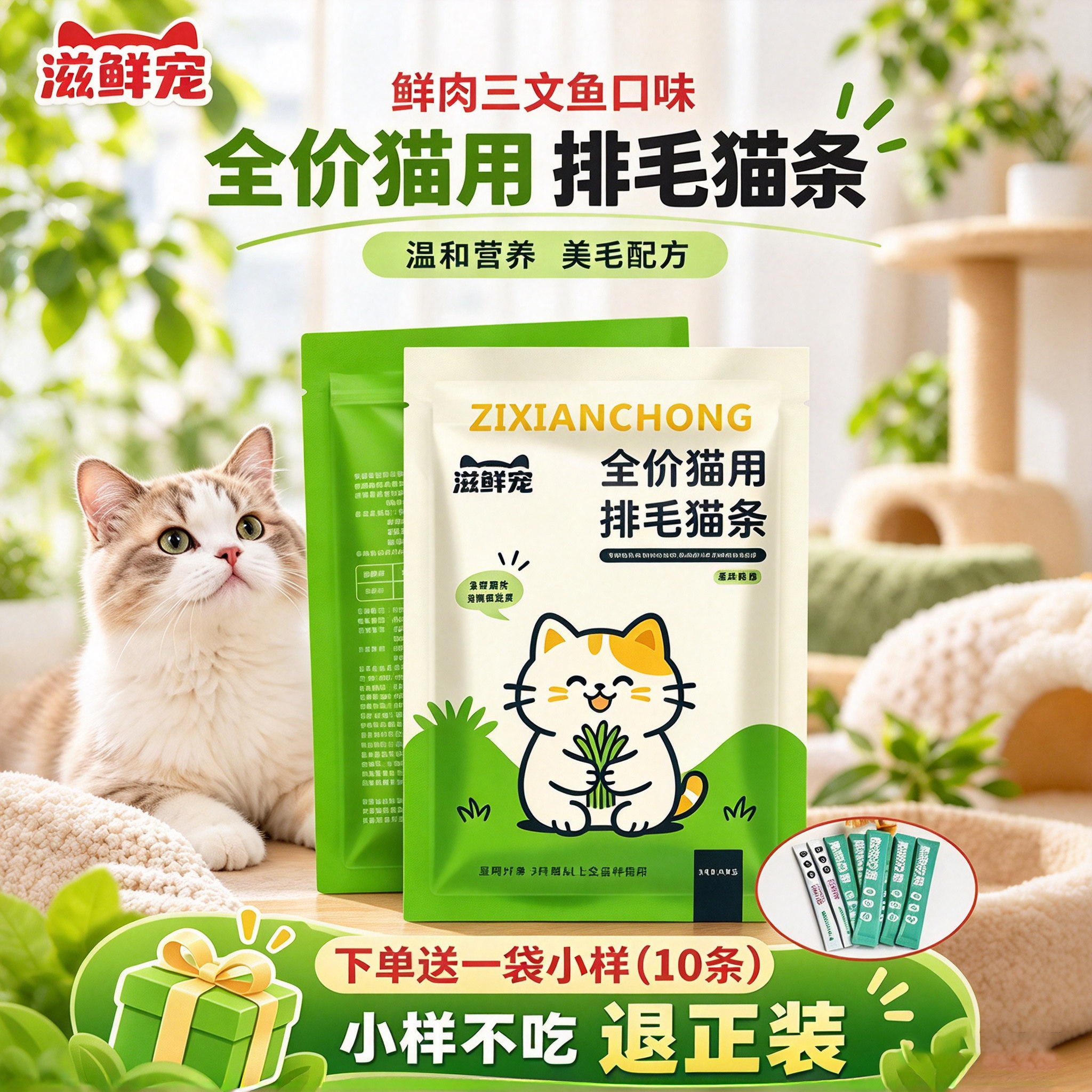 猫咪专用主食猫条排毛化毛猫条10条