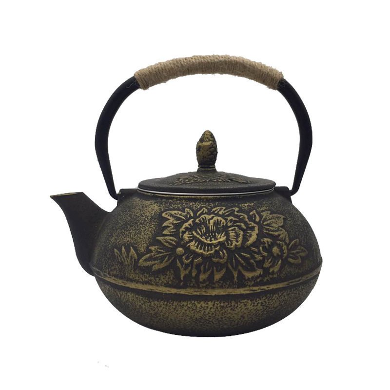 牡丹铸铁壶生铁煮茶壶生铁茶壶 纯手工老铁壶泡茶壶 茶具