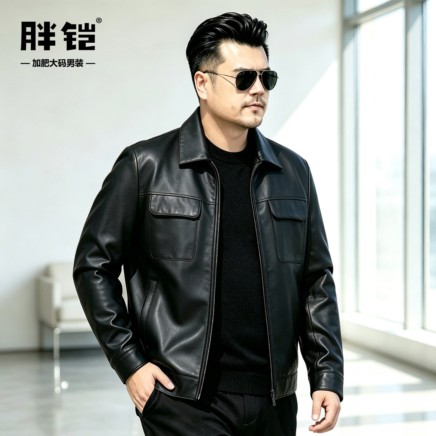 雷军同款皮衣男加肥大码工装外套