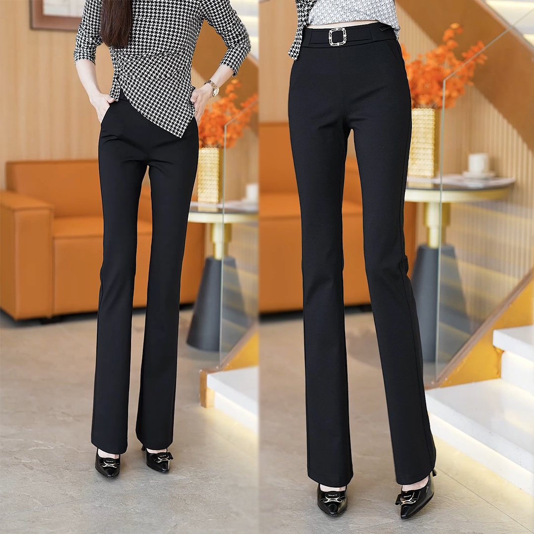 高腰微喇裤子女春秋款弹力遮胯显瘦垂感百搭气质通勤休闲喇叭长裤