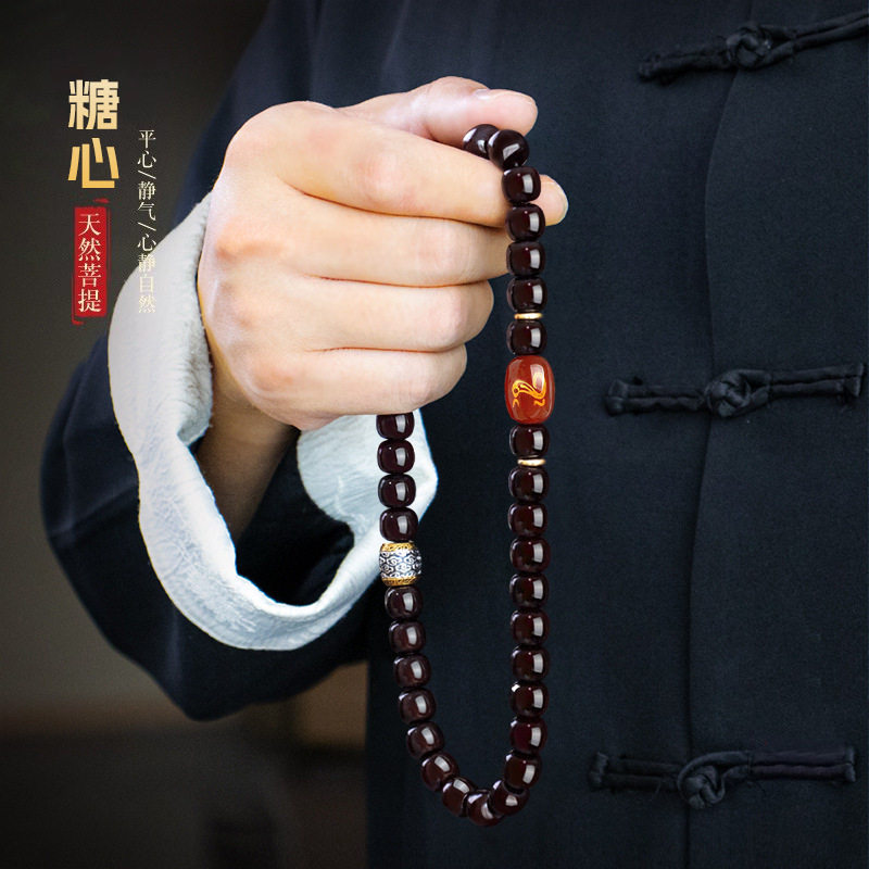 抖音同款十二生肖墨玉菩提手串男本命佛文玩配饰新中式手链女批发