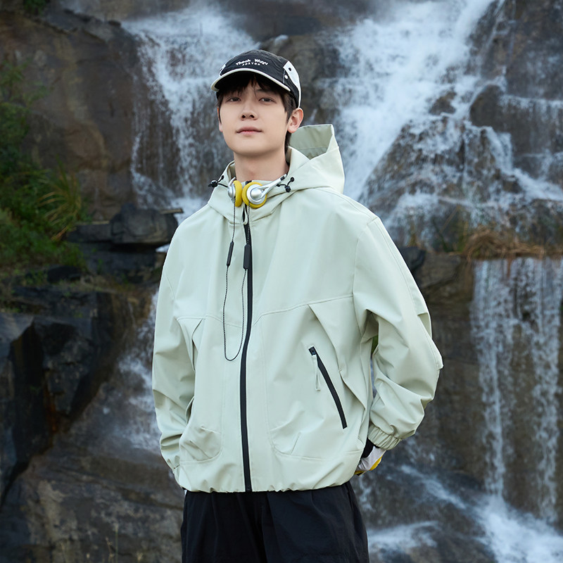 户外纯色软壳衣男连帽夹克男外套男皮衣男登山服P17