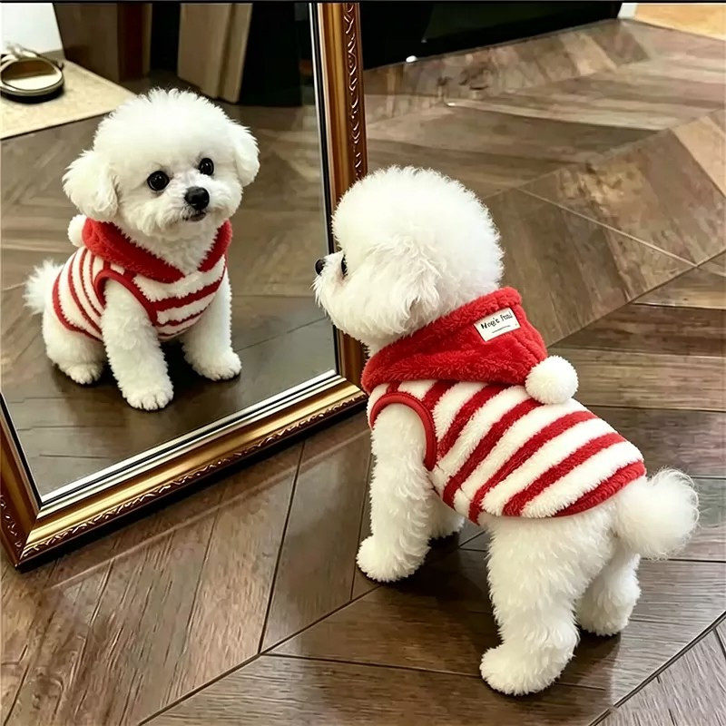 狗狗衣服秋冬款加厚保暖连帽背心比熊泰迪雪纳瑞小型犬洋气毛绒衣