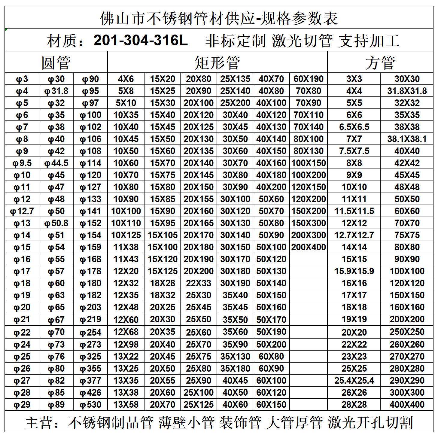 201/304/316L不锈钢管方管圆管矩形管装饰管制品拉丝管激光切割