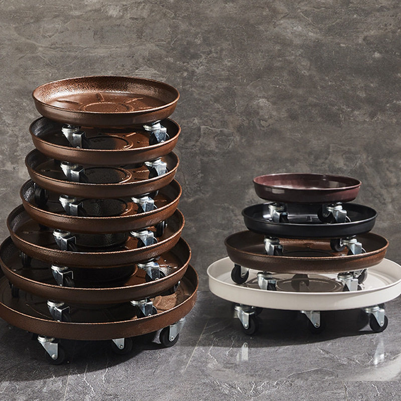万向轮刹车轮铁花盆托盘加厚钢板盆托移动花盆底座接水花盆托带轮