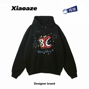 美式趣味个性印花连帽卫衣男女韩版宽松潮流秋冬纯棉加绒加厚帽衫