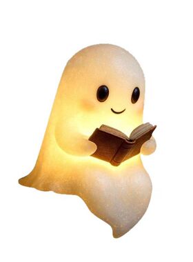 Cute Ghost Reading Book Lamp可爱的幽灵阅读万圣节幽灵夜灯摆件