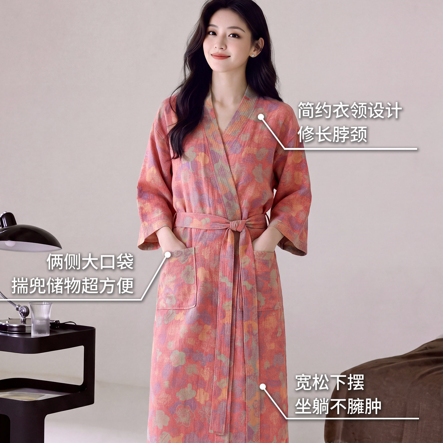 纯棉双层纱睡袍女四季通用棉纱浴袍春夏薄款浴衣男睡衣长袍汗蒸服