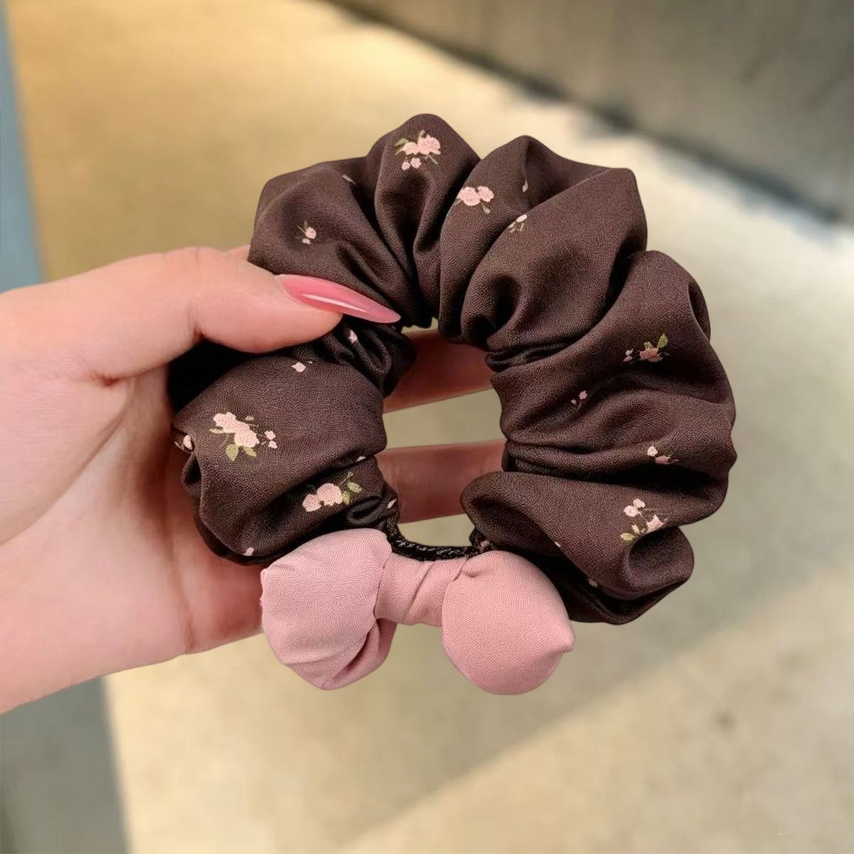 美拉德碎花蝴蝶结大肠发圈布艺发