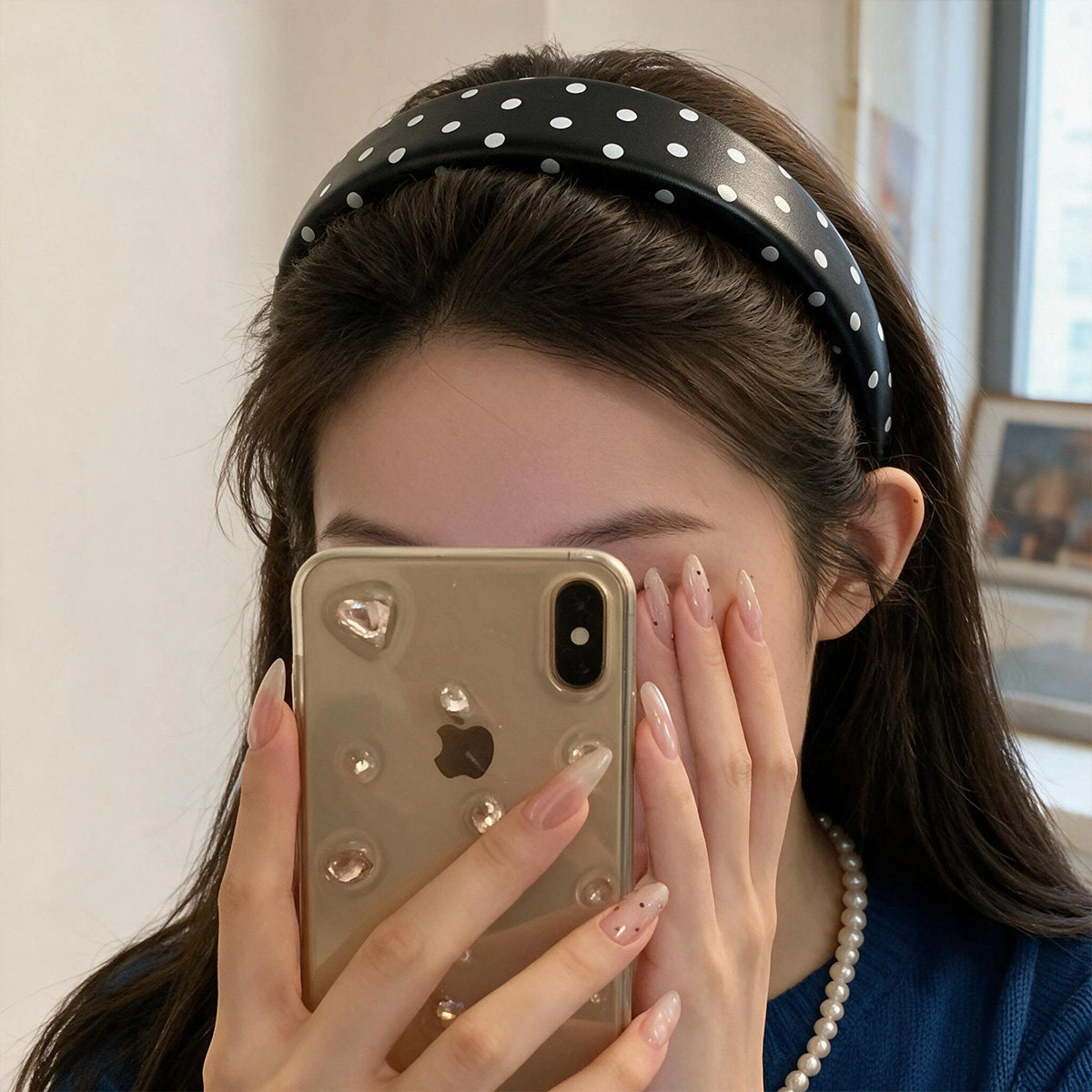 黑白宽边波点发箍高颅顶百搭