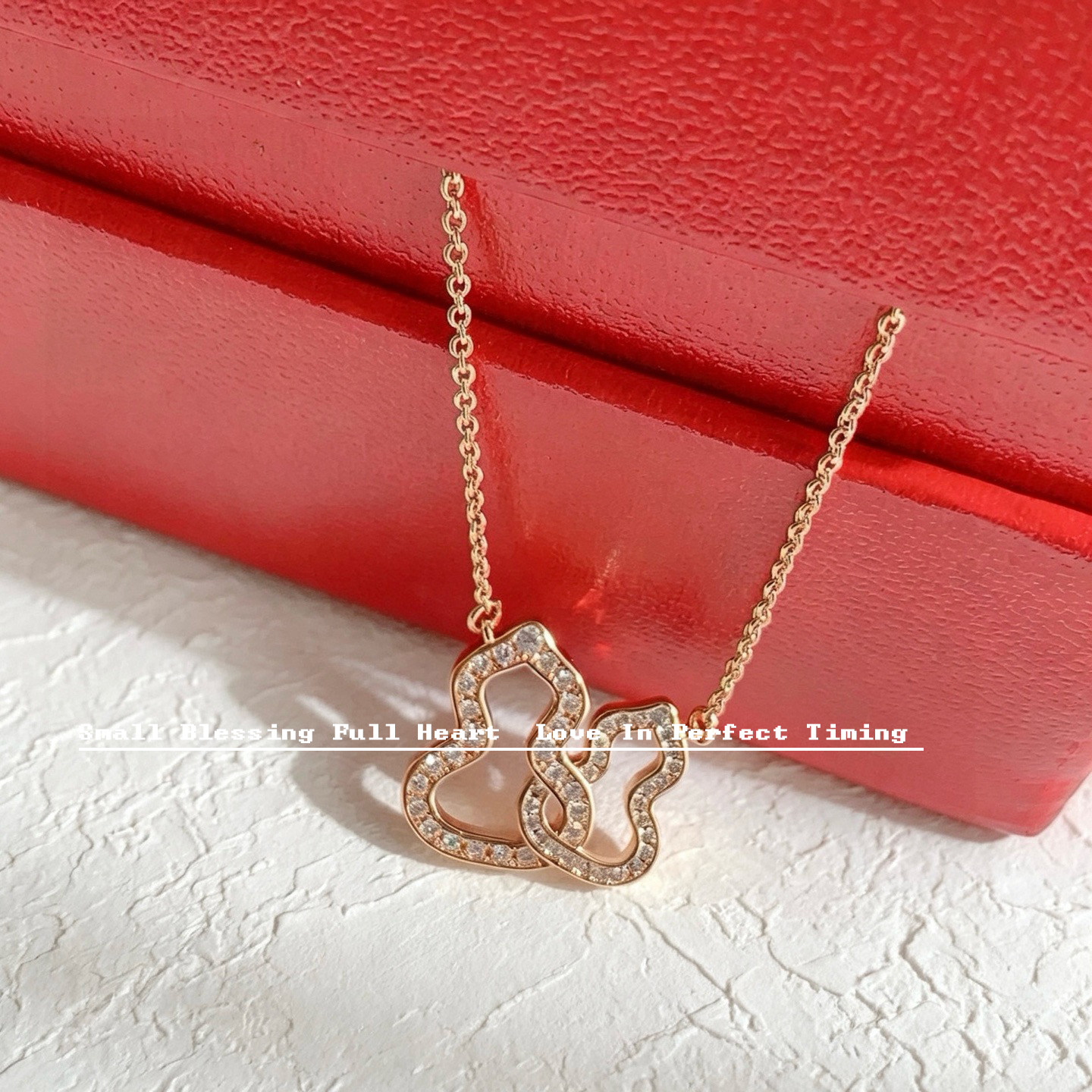 S925银玫瑰金双环葫芦满钻锁骨链