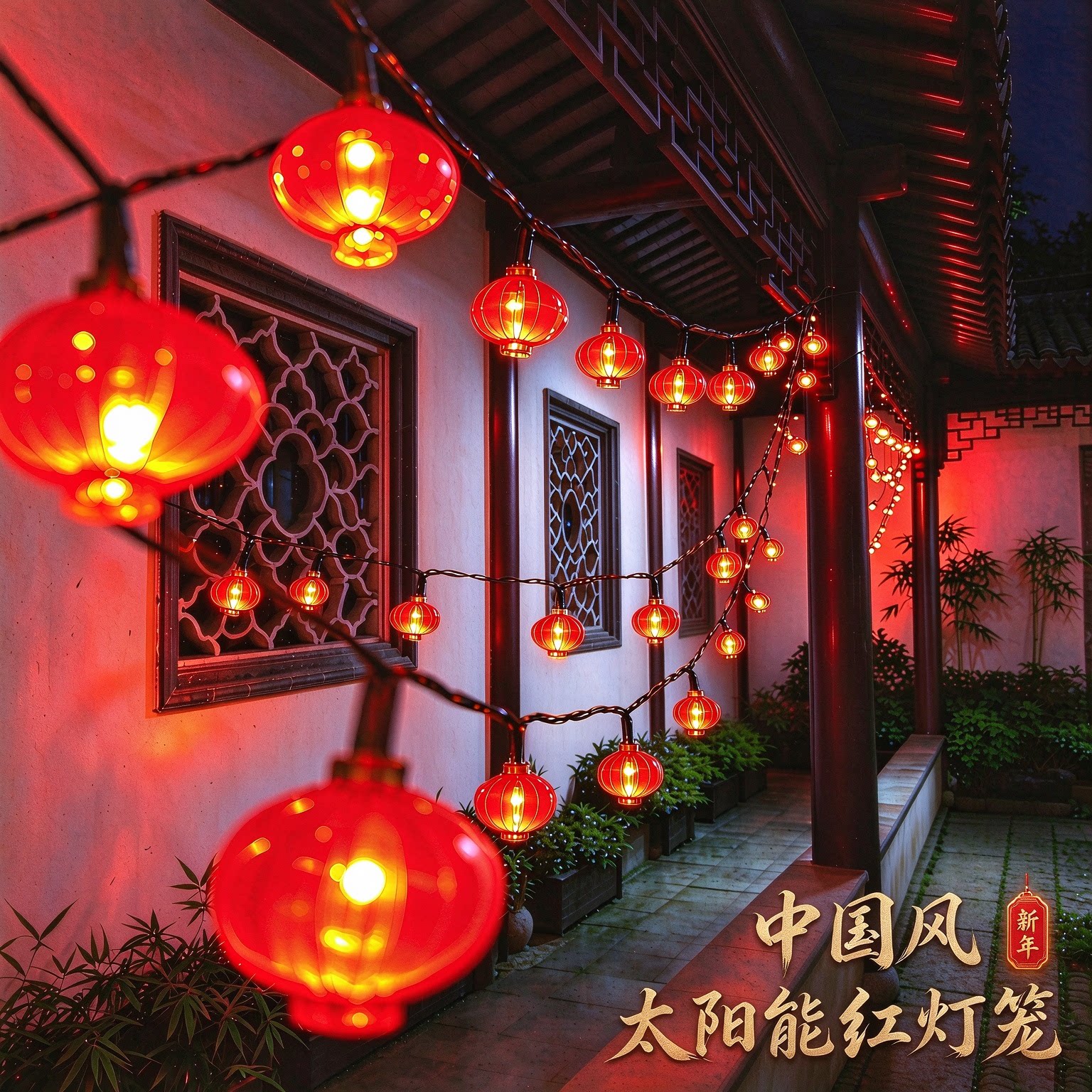 太阳能新年户外防水红灯笼满天星星氛围灯庭院阳台照明装饰彩灯串