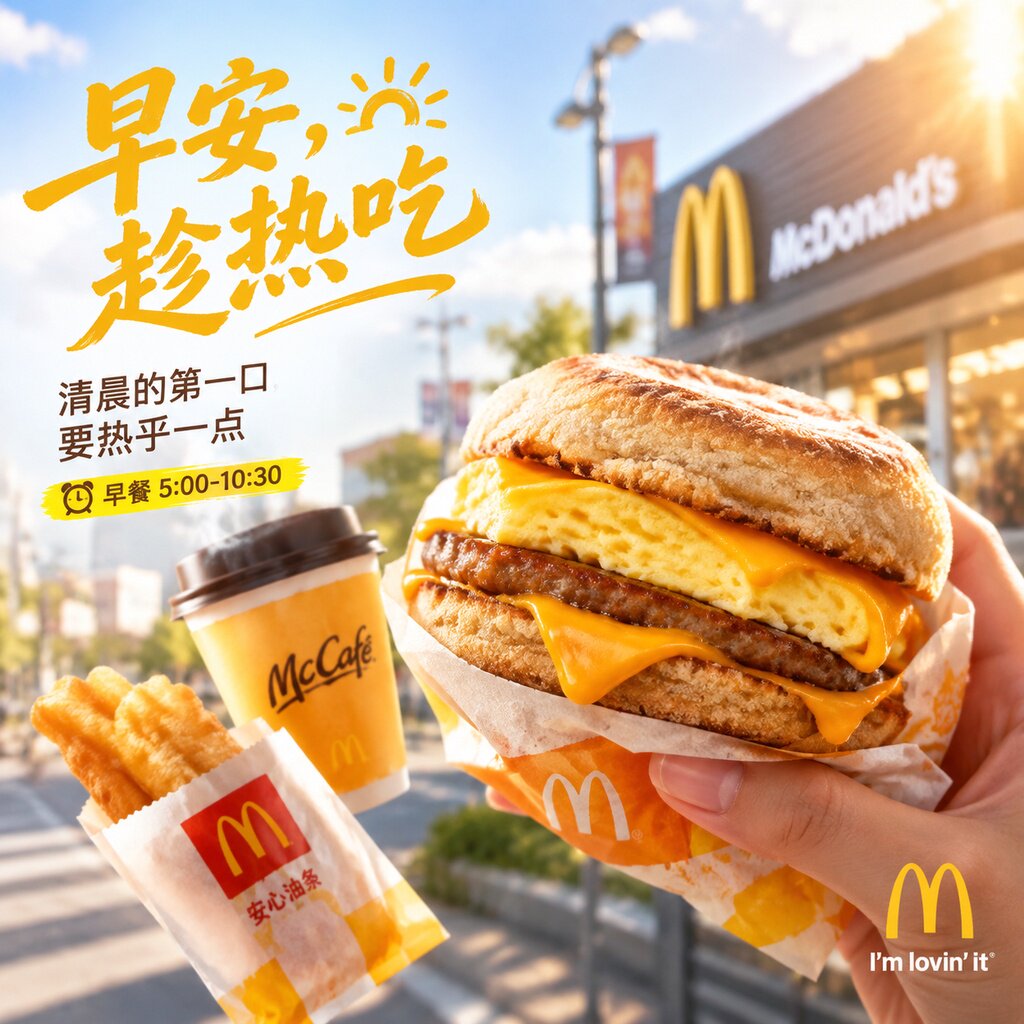 麦当劳早餐代下单吉士蛋大脆鸡扒板烧鸡腿猪柳蛋麦满分薯饼油条图片
