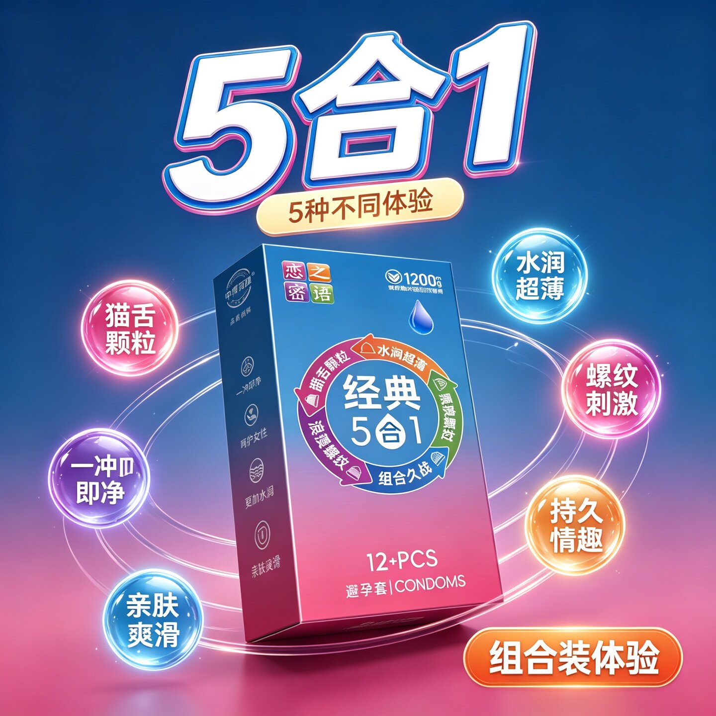 恋之密语避孕套超薄经典5合1安全套12只装水润超薄颗粒持久组合装