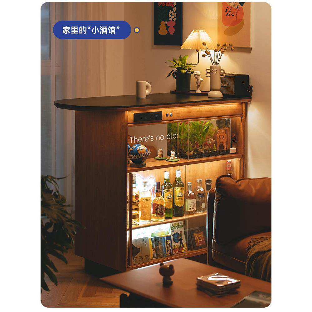 尽欢岛台家用樱桃实木岩板隔断小吧台客厅酒柜餐边柜储物柜窄岛台