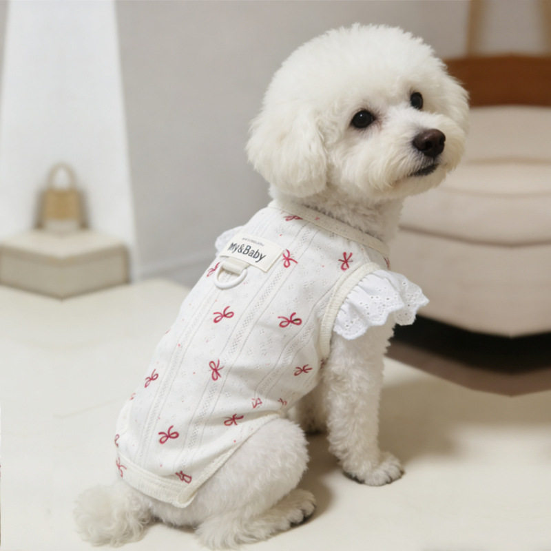 狗狗马甲纯棉衣服宠物小型犬泰迪雪纳瑞背心母狗睡衣蕾丝包肚衣