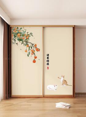 新中式推拉门贴纸卧室衣柜装饰柜子柜门移门改造贴画墙纸自粘加厚