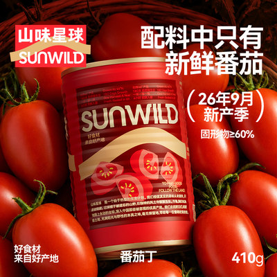 26新产季山味星球新疆直发去皮番茄丁西红柿罐头开盖即食410g/罐