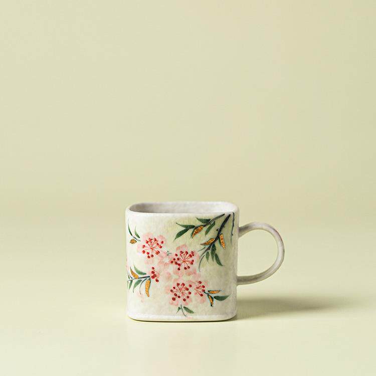 澜风茶杯主人杯精致纯手绘桃花四方杯陶瓷单杯品茗杯中式功夫茶具