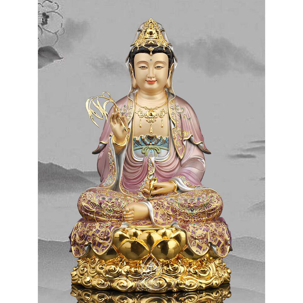 纯铜观音菩萨佛像观音神像家用南海大慈大悲黄铜观世音铜像供奉12