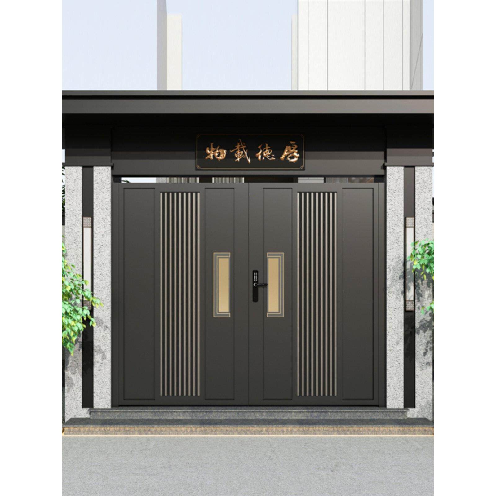 电动铝艺定制庭院别墅大门铁艺农乡村院子自建花园单双对开平移门