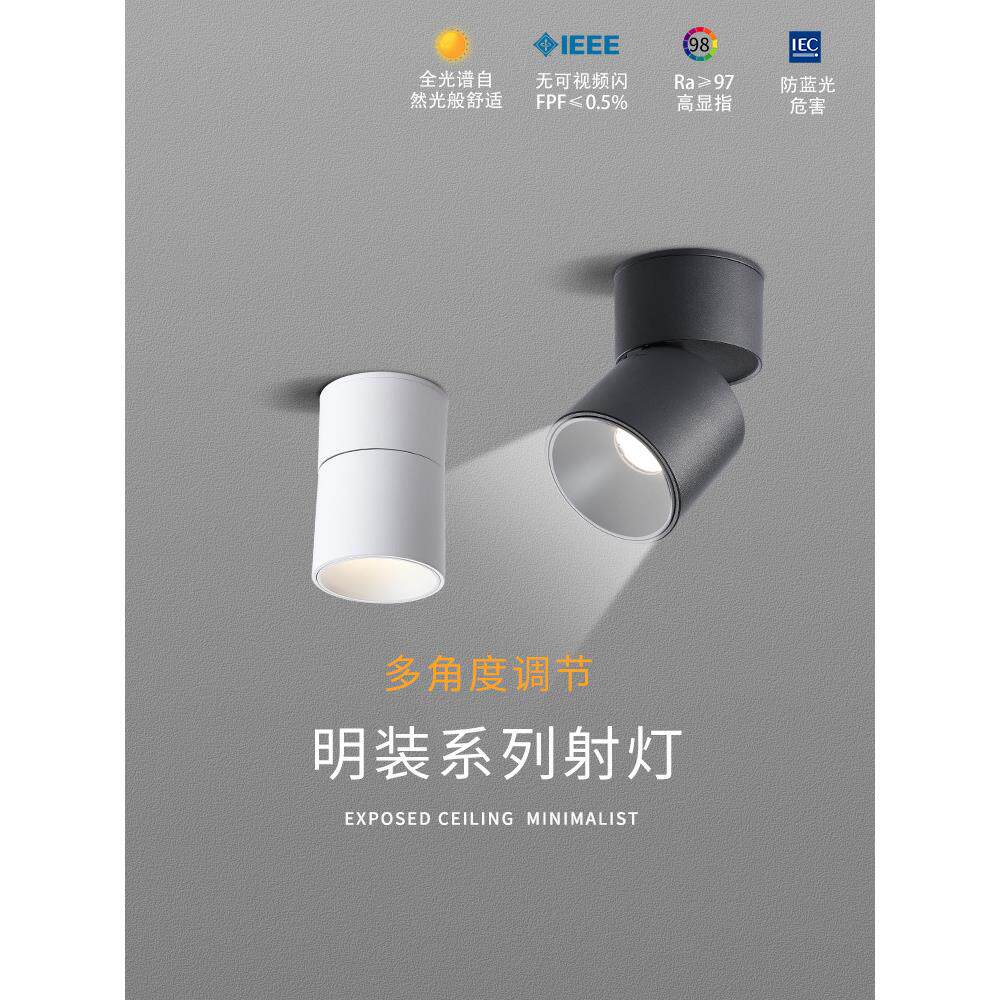 明装射灯可调角度小山丘客厅过道洗墙防眩免开孔吸顶天花灯无主灯