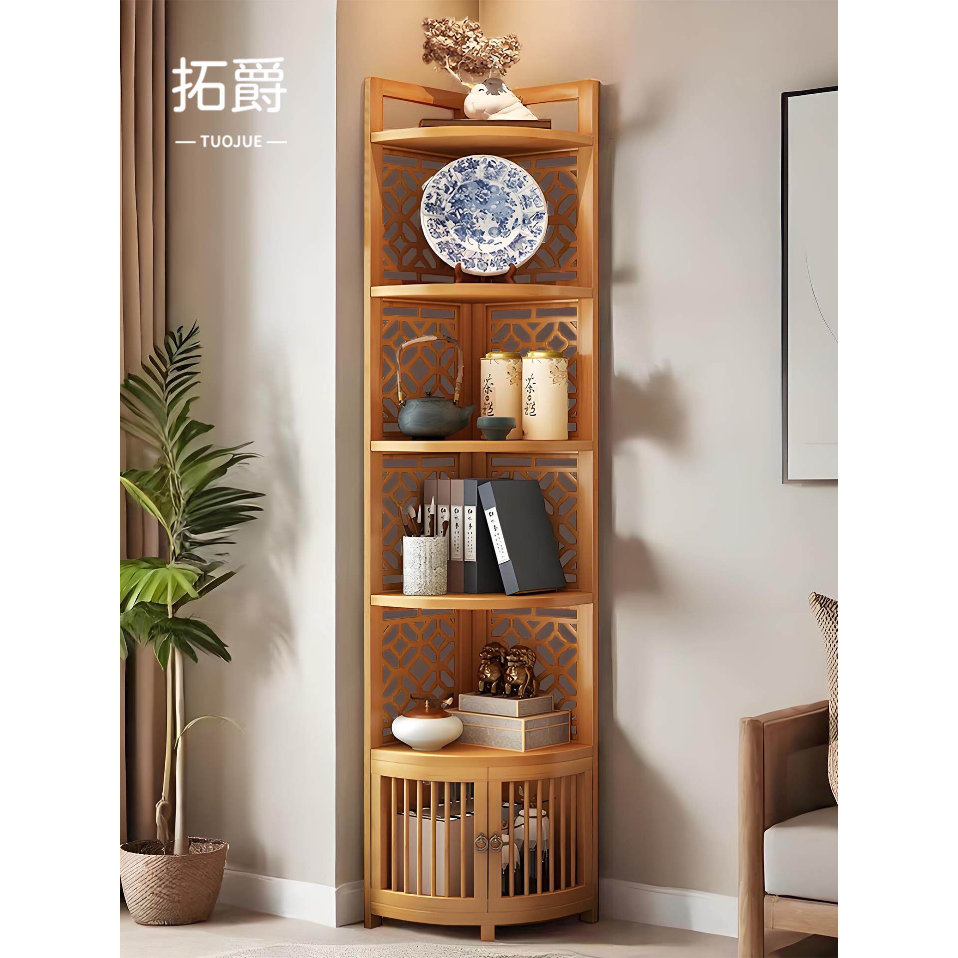 客厅转角置物架子非实木墙角拐角三角柜子靠墙一体储物柜多层书架